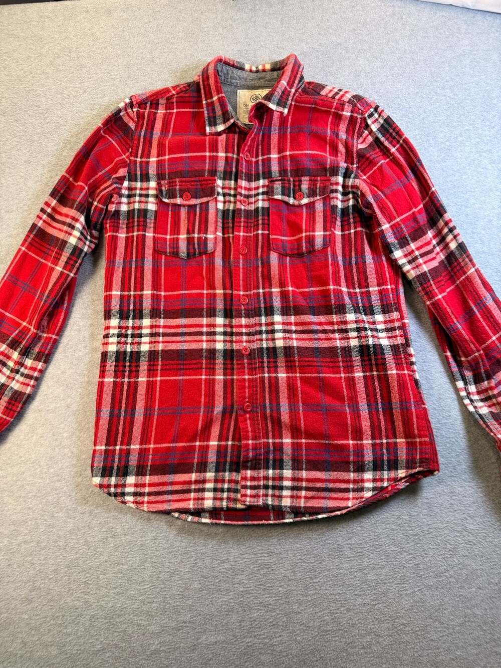 On The Byas Plaid Flannel Shirt Size S Red Long Sleeve Cotton